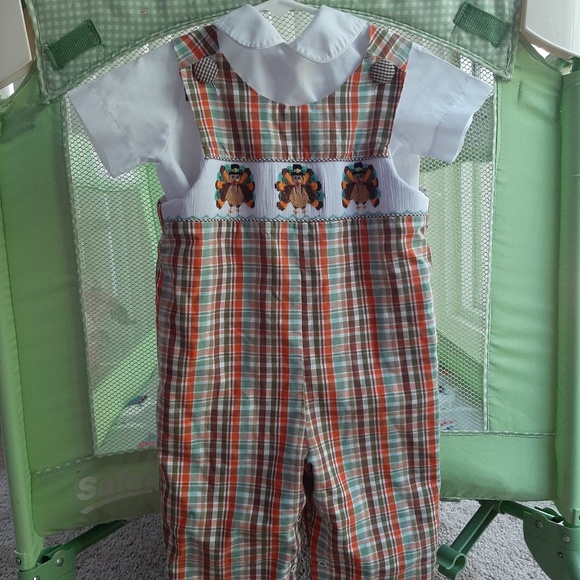 Other - Smocked Thanksgiving Coveralls w shirt